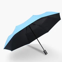 Premium Automatic Windproof Umbrella with Black Coating and Anti-UV Protection (Light Blue)
