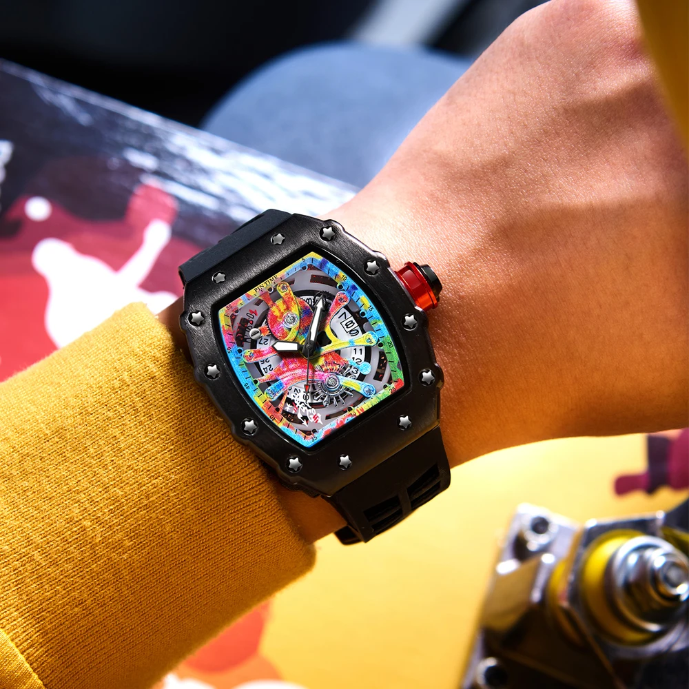 Luxury Top Brand Watch for Men Chronograph Silicone Military Sports Wirstwatch Male Steampunk Tonneau Cool Clock Reloj Hombre