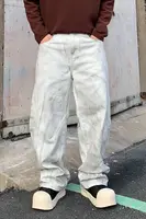 Loosen Wide Leg White Pants Men Hand-painted Spliced Denim Bottoms Man's Fall New Baggy Jeans 2