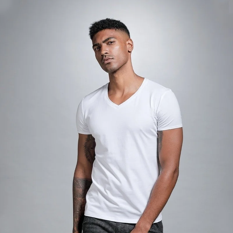 Camiseta blanca lisa con cuello en V para hombre camisa de fondo camiseta-blanca-lisa-con-cuello-en-v-para-hombre-camisa-de-fondo