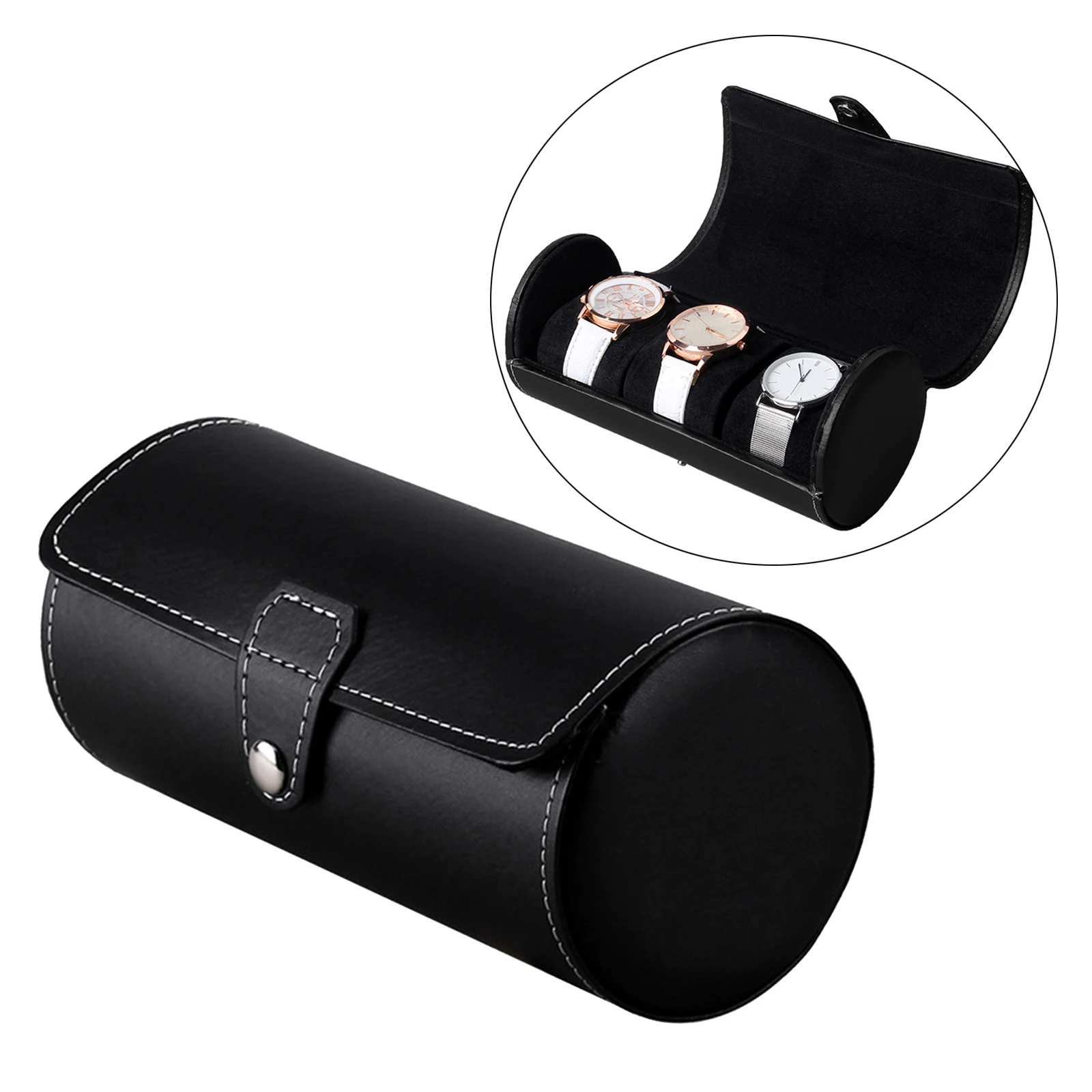 Portable Exquisite Watch Roll Travel Case Chic Handmade Leather 3 Slots Watch Storage Box with Slid in Out Organizers Gift