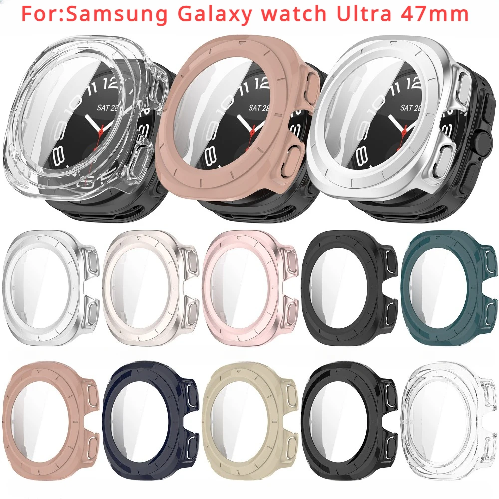 

Чехол из поликарбоната и закаленное стекло для часов Samsung Galaxy watch Ultra, 47 мм, полное покрытие, защита экрана, бампер для умных часов, чистящий хлопок