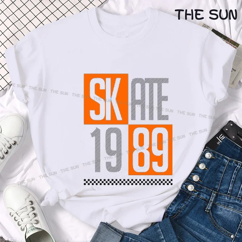 

SKATE 1989 Printing Shirt Harajuku Casual T-Shirt Street Fashion Short Sleeve Clothing Streetwear Men's Hip Hop Cotton