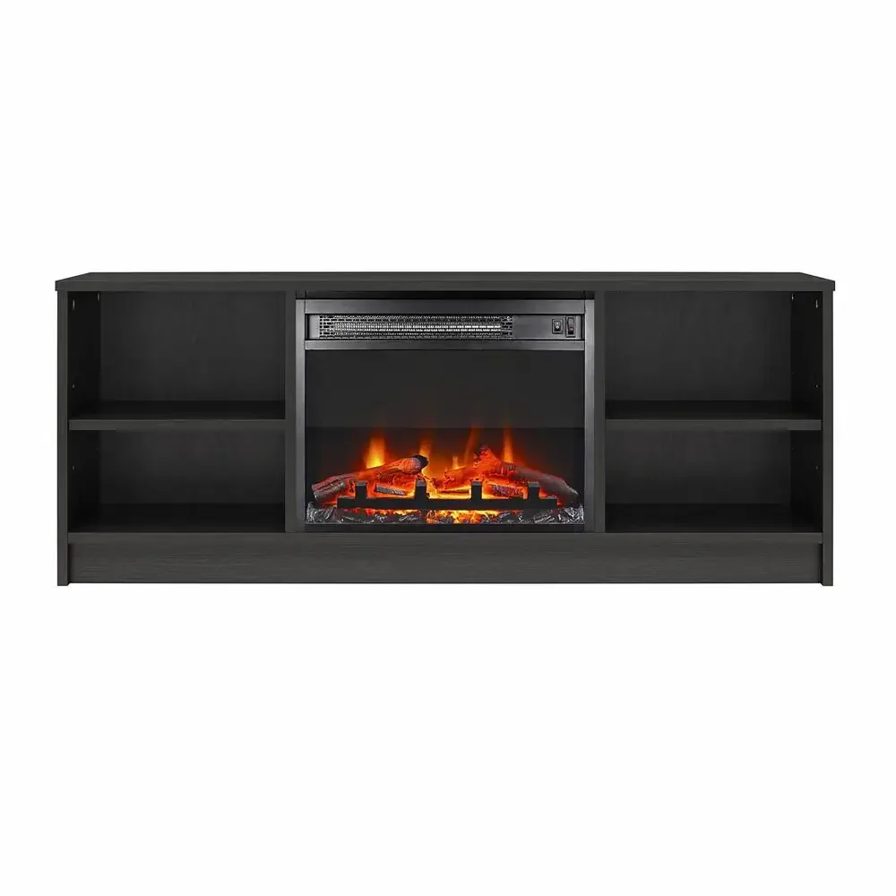 Electric Fireplace TV Stand Black Oak Media Storage Console Heater LED Flames Adjustable Shelves 55" TV 47.44"x15.67"x18.58" H 6