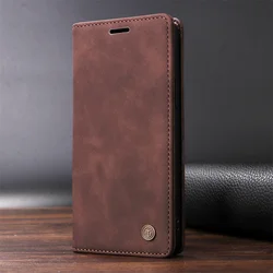 Vintage Leather Suction Cup Flip Case with Stand and Book-Style Design for Oppo A74 (A5)