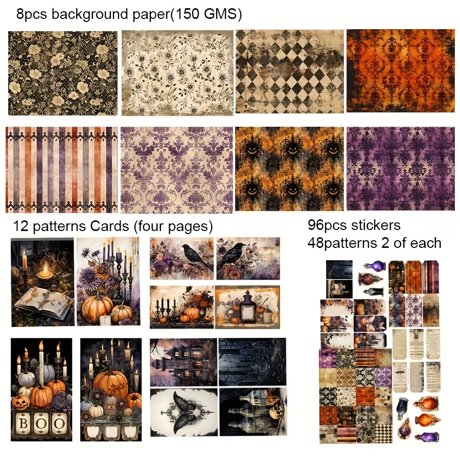 108pcs Card and Sticker set Halloween Dark,Potion Jar Patterns for Holiday Party Flag DIY,Bottle, Album,Junk Journal JAIIMAN stickers scrapbooking supplies