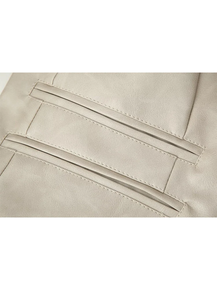 New Women PU Leather Jacket Autumn Spring Fashion Long Sleeve Lapel Collar Button Up Cropped Coats Slim Fit Streetwear Blazer