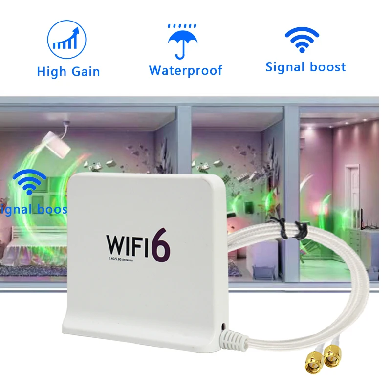 Dual-Cable 2*2 WiFi6 Antenna 2.4G 5.8G DualBand Amplifier 8dBi WiFi Signal Booster Omni Aerial for Network Card Router Modem TS9
