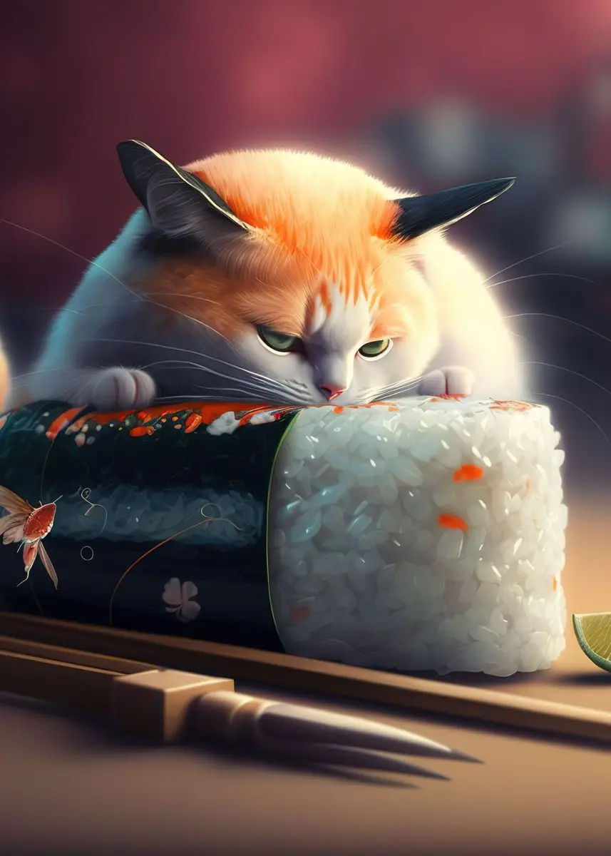 Japanese Salmon Sushi Canvas Wall Art - Cute Aesthetic Poster for Kitchen and Home Decor