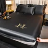 Luxury Satin Fitted Sheet Embroidered Solid Color Mattress Cover with Elastic Band Bed Sheet Bed Linen High-end Rayon Bedsheet 6