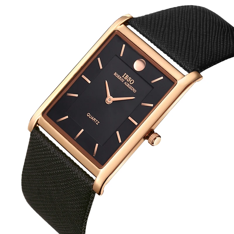 

Original Rectangular Wristwatches Male Big Brands Waterproof Leather Black Boys Wrist Clock Fashion Business Watches Man Dress