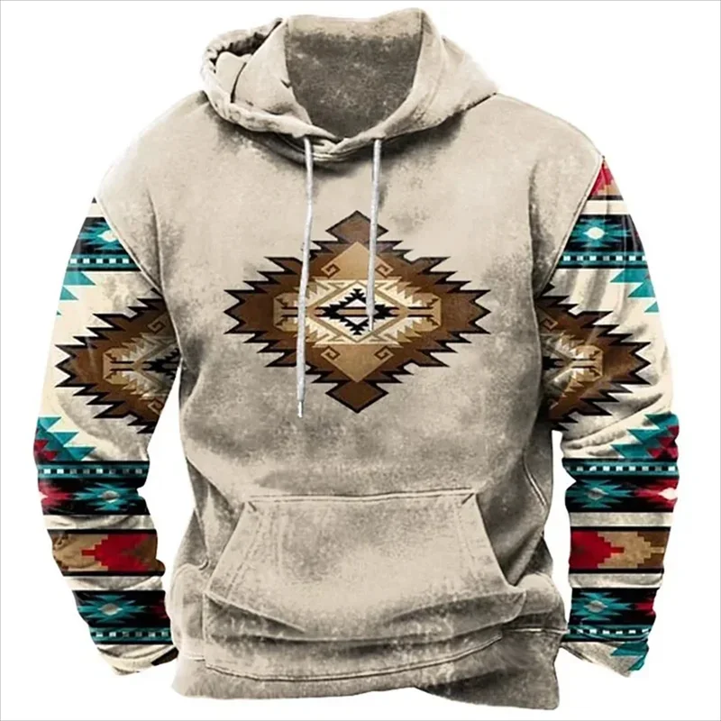Sudadera con capucha con estampado vintage para hombre, estilo étnico, estampado 3D, manga larga, informal, para otoño, sudaderas con capucha, jerséis de gran tamaño