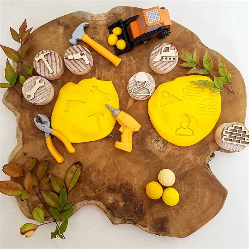 Montessori Wooden Play Dough Stampers Tools Weather Insect Nature Stamps Kids  Playdough Fun Activity Sensory Toys for Children