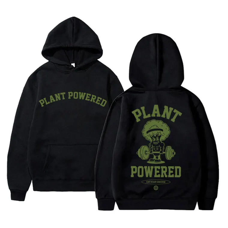 

Funny Plant Powered Sustainable Graphic Hoodie Male Kawaii Cute Cartoon Oversized Sweatshirt Men Women Casual Harajuku Hoodies