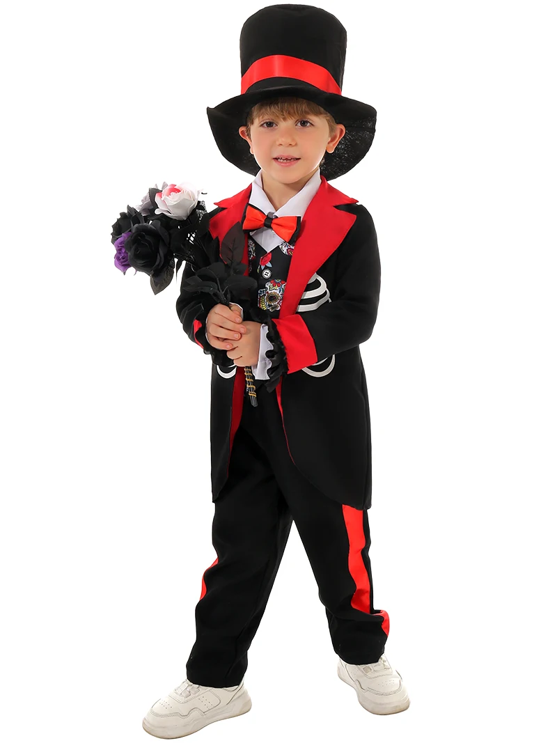 Boys Mexican Day of the Dead Scary Zombie Skeleton Costume Flower Fairy Ghost Bride Cosplay Halloween Party Dress Up