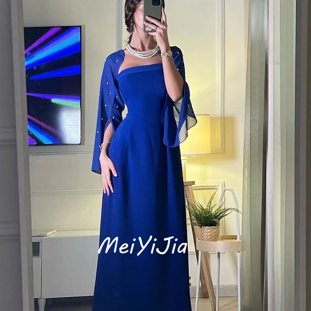 

Meiyijia Evening Dress Saudi Beaded Square Neckline Satin Floor-Length Arabia Sexy Evening Birthday Club Outfits Summer 2024