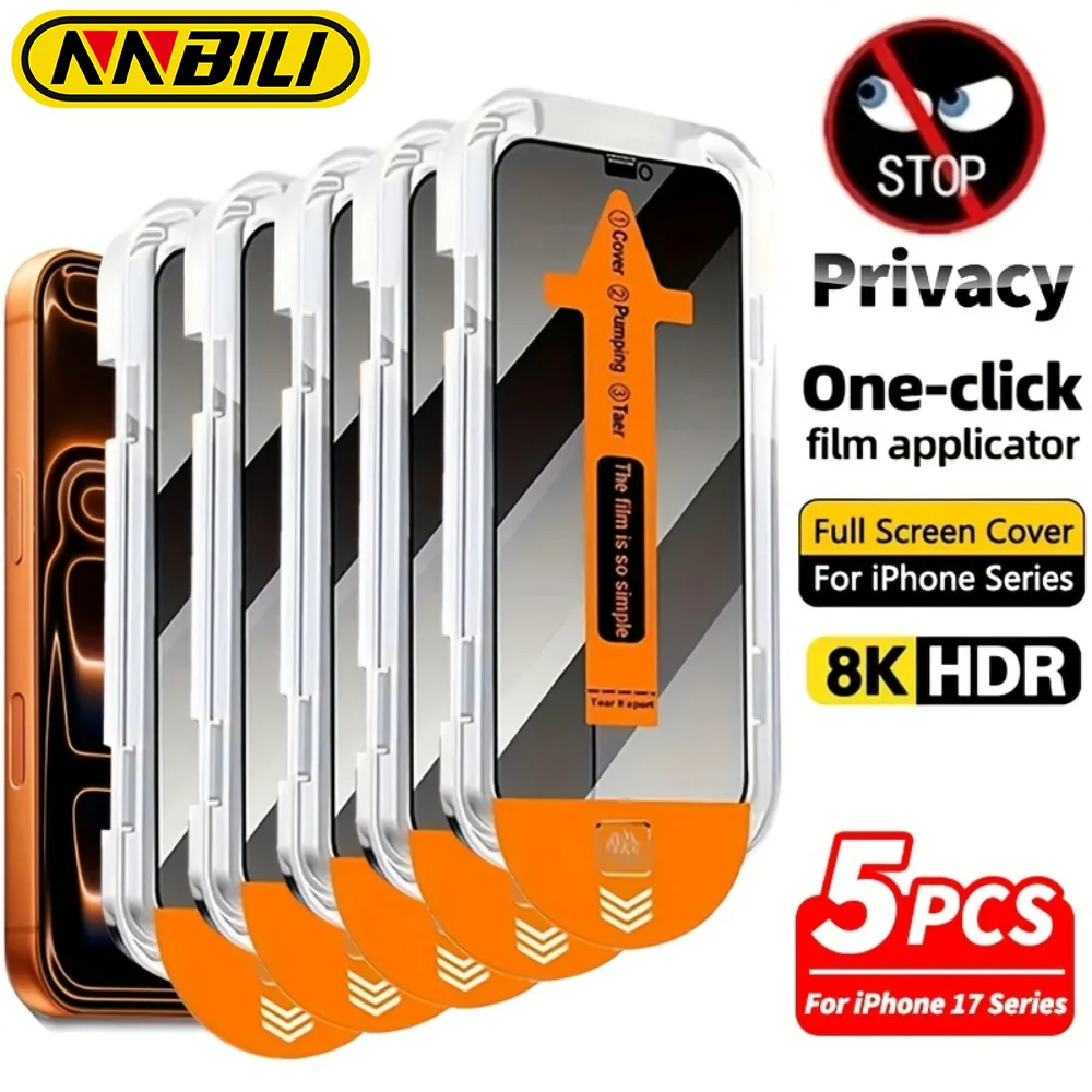 NNBILI 5 Adet Oleofobik Kaplama Tozsuz Gizlilik Ekran Koruyucu iPhone 17 16 15 14 13 12 11Pro Max Kolay Kurulum Cam