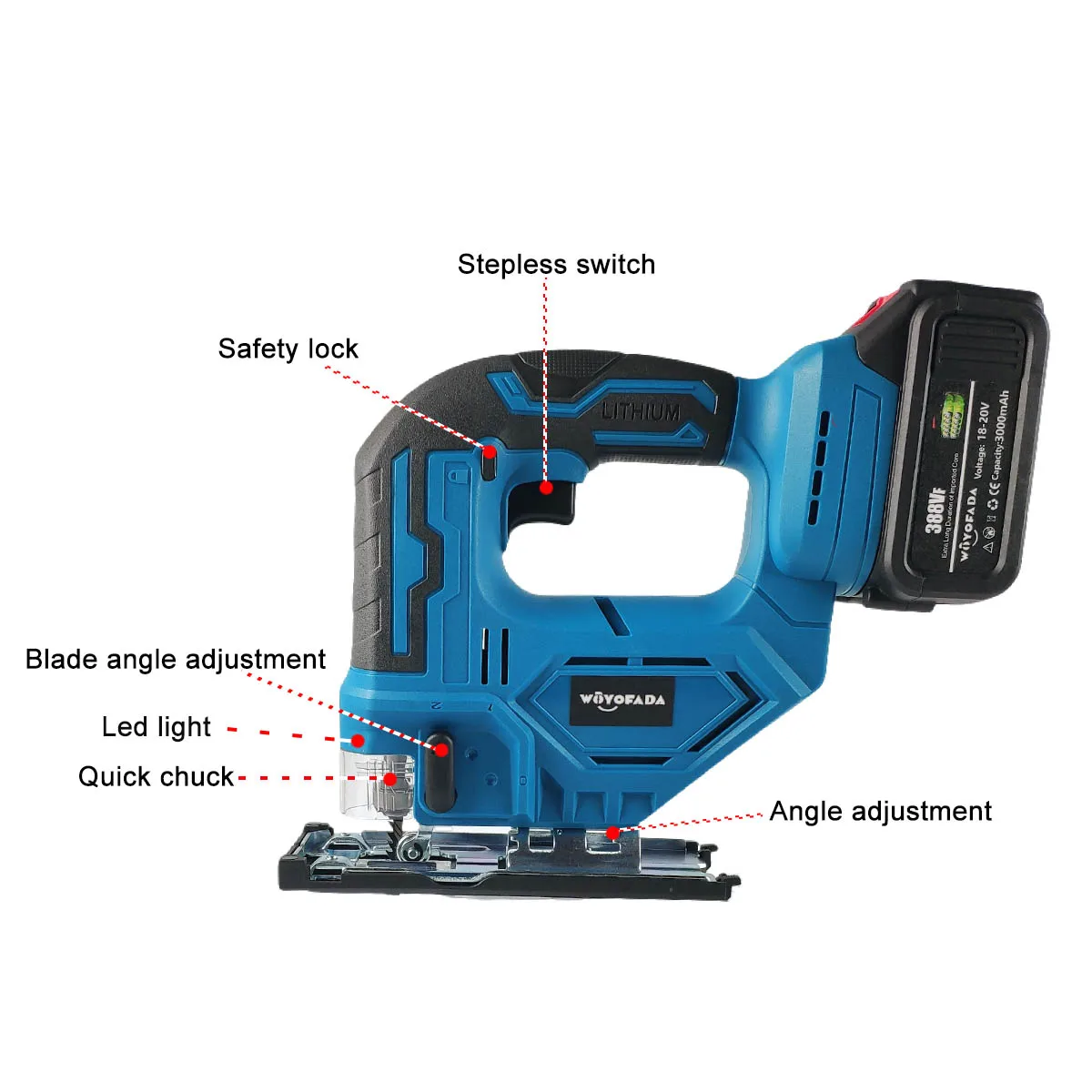 65mm 2700RPM Cordless Jigsaw Electric Jig Saw Portable Multi-Function Woodworking Power Tool for Makita 18V Battery 2