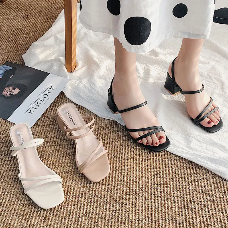 2023 New Fashion Summer Female Sandals Sexy Ladies High Heels Square Open Toe Shoes Women Sandals for Women Size 35-42
