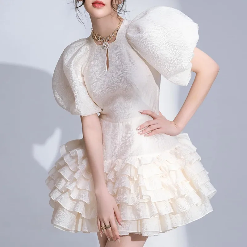 

Design Runway Fashion Summer Puff Sleeve Party Night Dresses Cascading Ruffles Mini Short Elbise Goblincore Ball Gowns Dress
