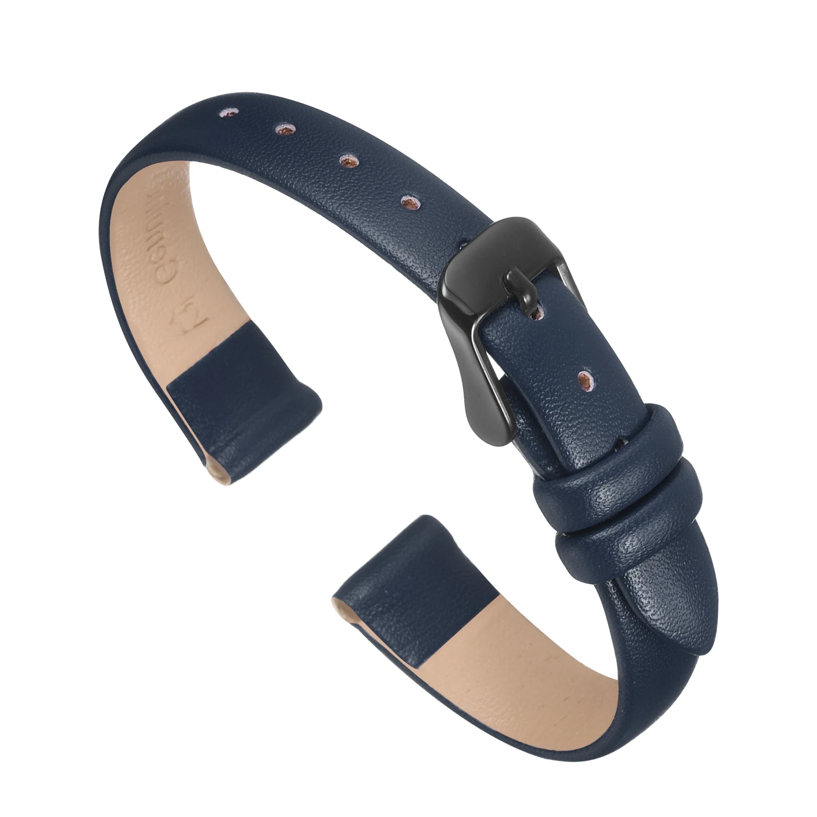 Elegant Genuine Leather Watch Strap - Flat & Thin Design, Multiple Width Options