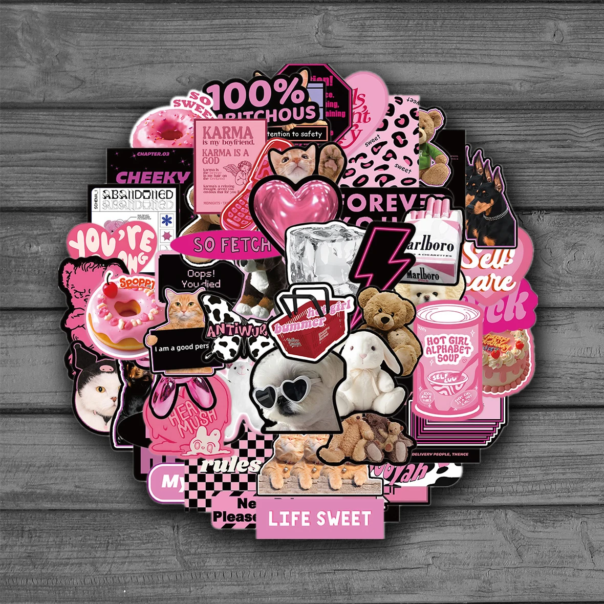 55Pcs Cool Pink Black Girls Cartoon Stickers Decorazione Fai Da Te Impermeabile Skateboard Phone Frigo Laptop Decalcomanie Carine Giocattolo Per Bambi