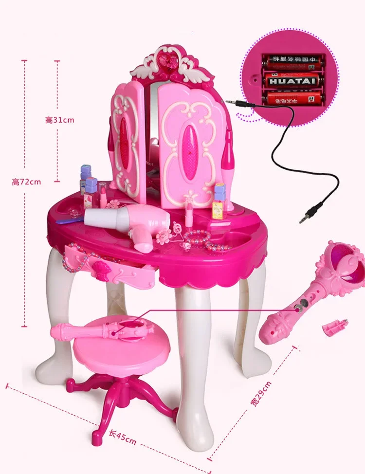 High Quality LED Lights music Kids Cosmetics Dressing table lipstick nail comb hair dryer Play house Interactive Toy baby gift