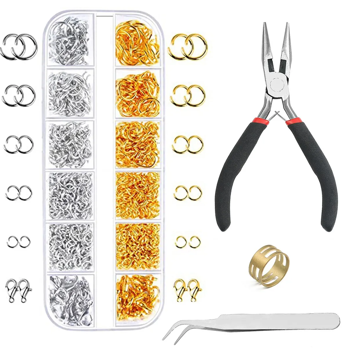 Jewelry Accessory Set 1200 Pcs Gold Silver Open Jump Ring and Lobster Clasp Jewelry Accessory Set Pliers