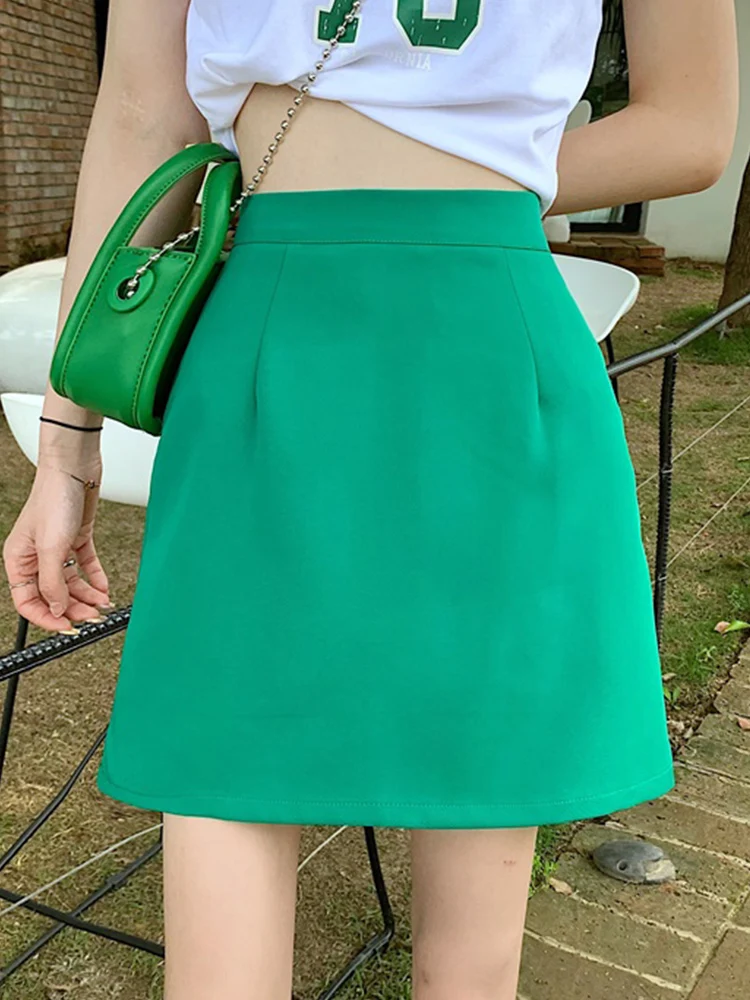 mini skirt High Waist Skirt Women's Summer New Fashion Casual A-Line Skirt Green Short Skirt Bag Hip Short Skirt tweed skirt Skirts