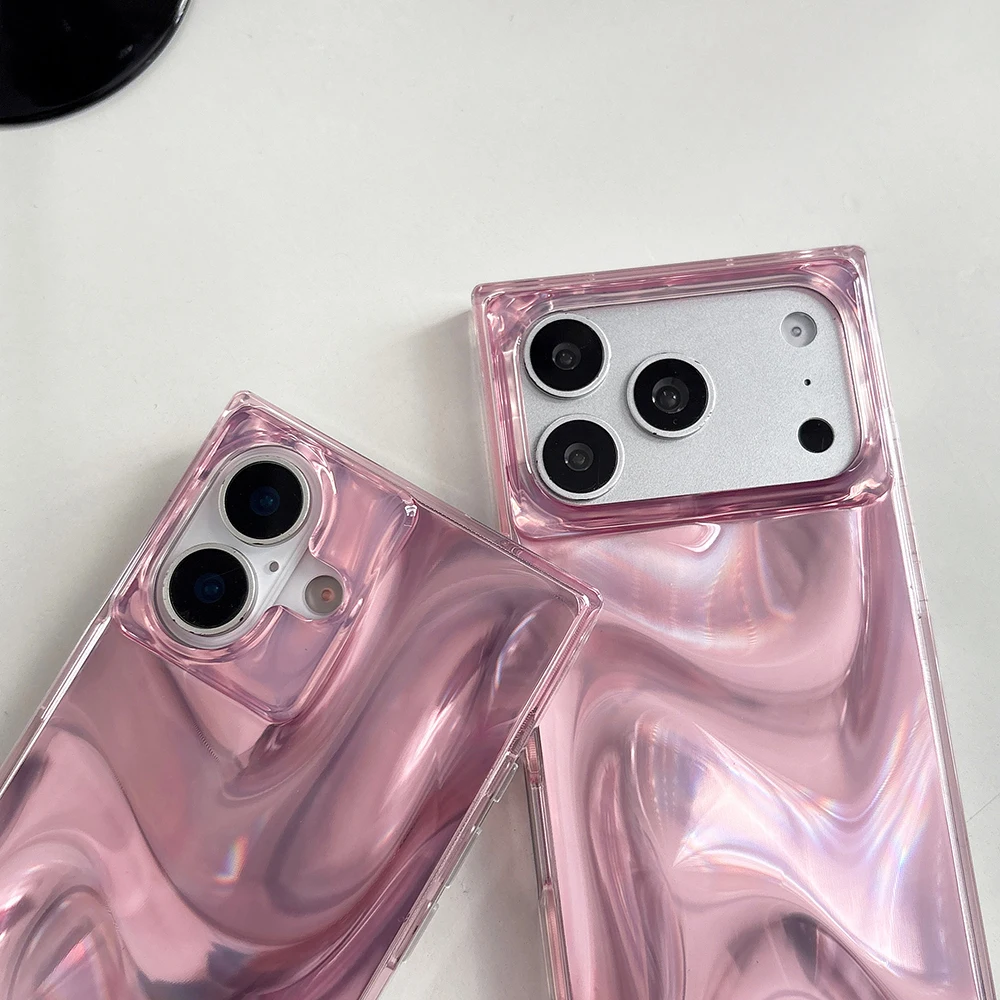 Luxury Pink Silk Texture Glossy Shockproof Phone Cover