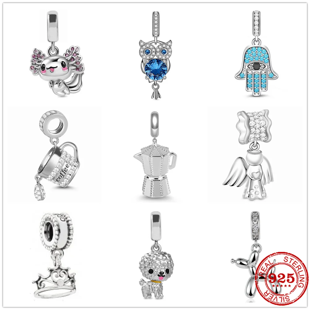 

New 925 Sterling Silver Coffee Pot Owl Dangle Charm Pandora Bead Fit Original Pandora charms Bracelets Women DIY Fine Jewelry