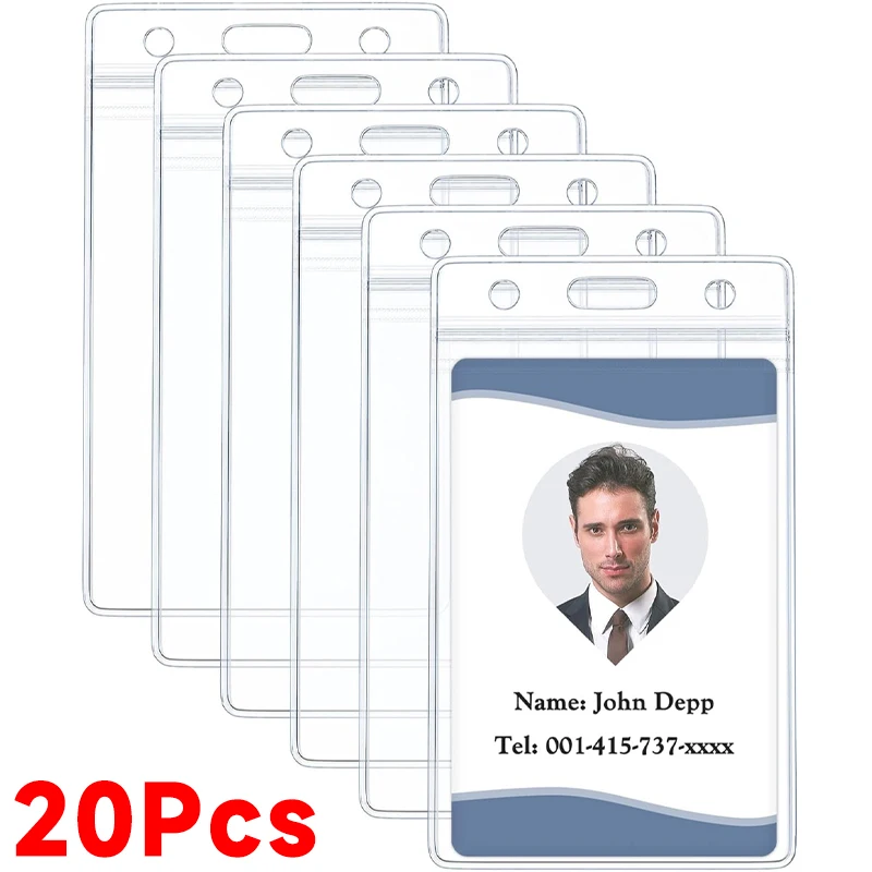 

20-10Pcs Waterproof Transparent Card Holder Protective Cover for ID Badge Credit Cards with Resealable Zip Office Supplies