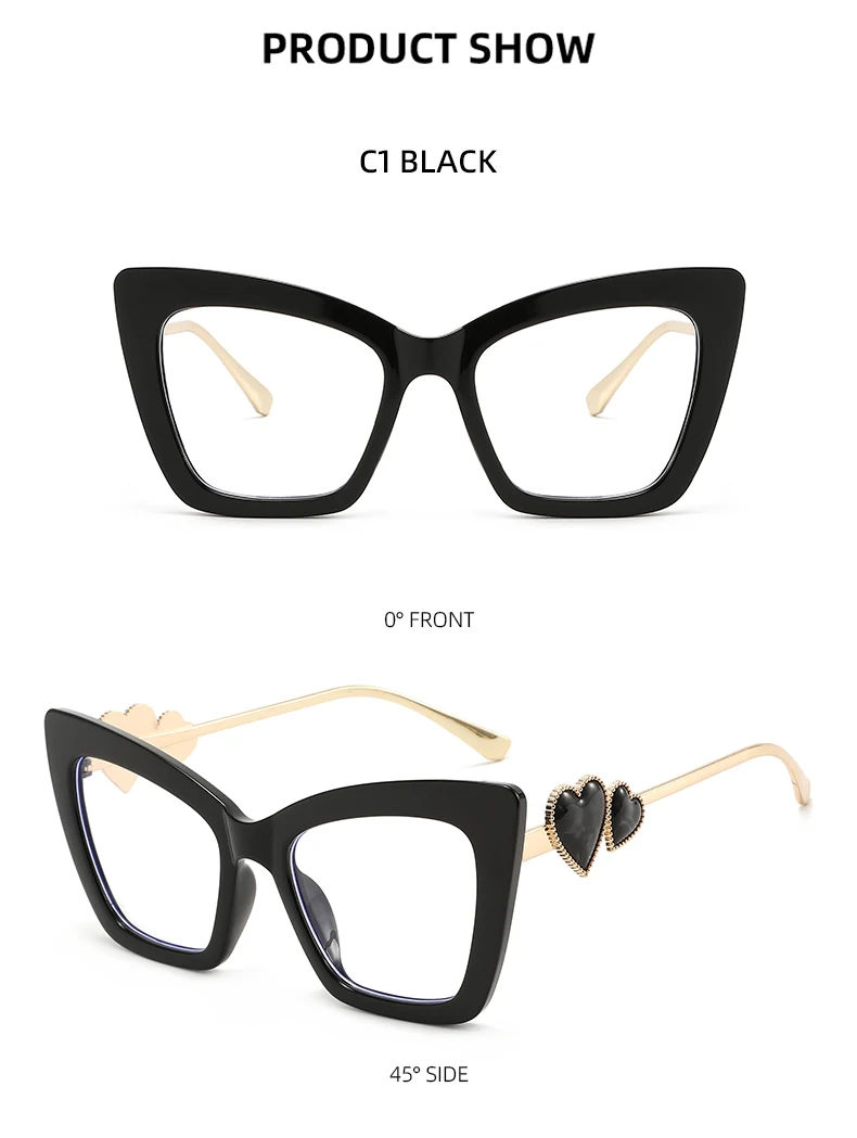 Übergroße Cat Eye Herz Anti Blaues Licht Brille Frauen Vintage Gradient Lens Computer Gaming – Detail 7