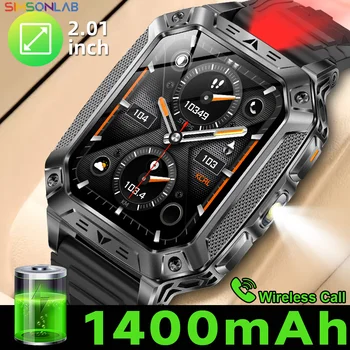 Smartwatch Militare 2026 con Schermo a Colori da 2.01'' per Sport all'Aperto, Orologio da Uomo con Allarme SOS Rosso, Torcia Lampeggiante, Monitoraggio della Salute, IP68