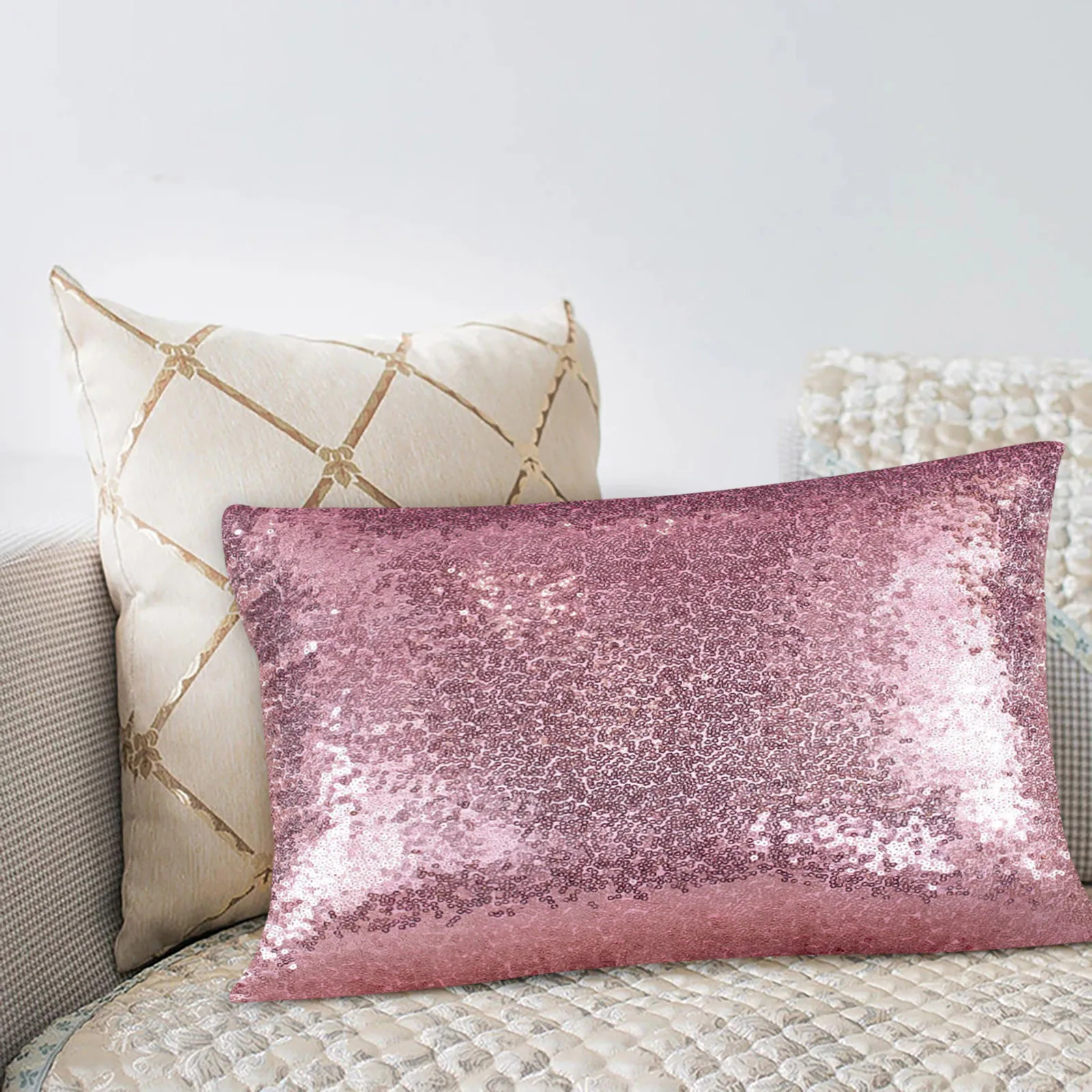 30x50cmShinySequinPillowcaseZipperPillowcasesRoseGoldThrow