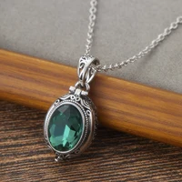 Fashion Vintage Style Green Crystal Pendant Retro Carved Gawu Can Open Photo Box Openable Style Pendant Necklace for Women Men - Image 6