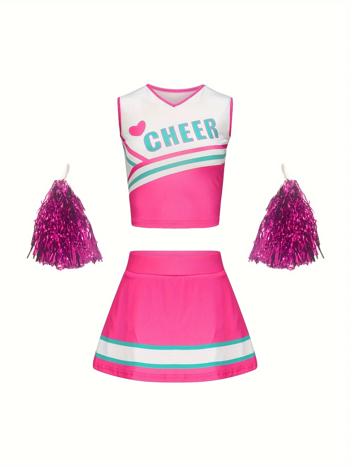 Love Printed Cheerleader Skirt Suit Girls Kids Back to School Season Cute Performance Uniforms Send Pom Poms