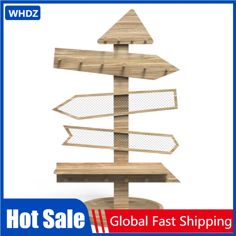 Wooden Road Sign Jewelry Display Rack Mesh Earring Rack Bracelet Necklace Ring Jewelry Storage Removable 1pcs vertical horizontal a5 wooden double sided display frame acrylic menu price card sign rack for restaurant hotel