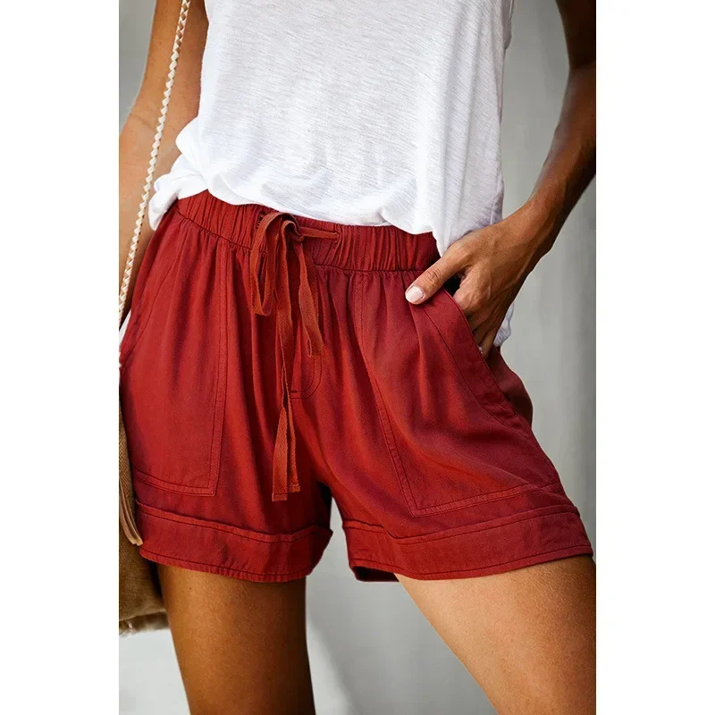 Womens Drawstring Shorts Summer Elastic Waist Casual Lightweight with Pockets S-5XL