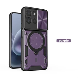 Kickstand Protective Shockproof Case with Slider Lens Protection for Motorola Moto G47 (Purple)