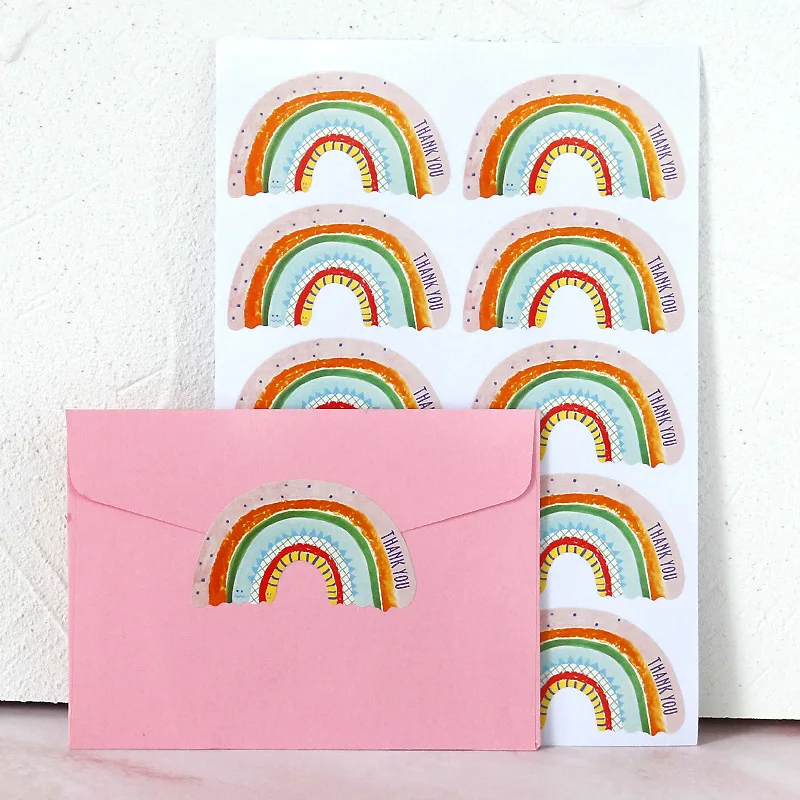 Decorative Stickers DIY Scrapbooking Accessories Thank You Stickers Rainbow Stickers Happy Birthday Thank You Label DIY Cookie Bags Seal Labels Happy Every Day Sticker Paper Decor 5.5cm 100pcs