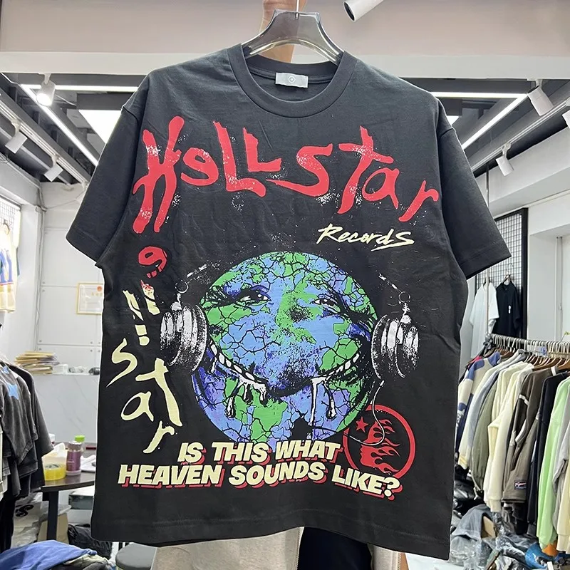 

23SS винтажный круглый вырез Винтажная Футболка Hellstar для мужчин и женщин, Высококачественная промытая земля, стандартная футболка Mon Compte
