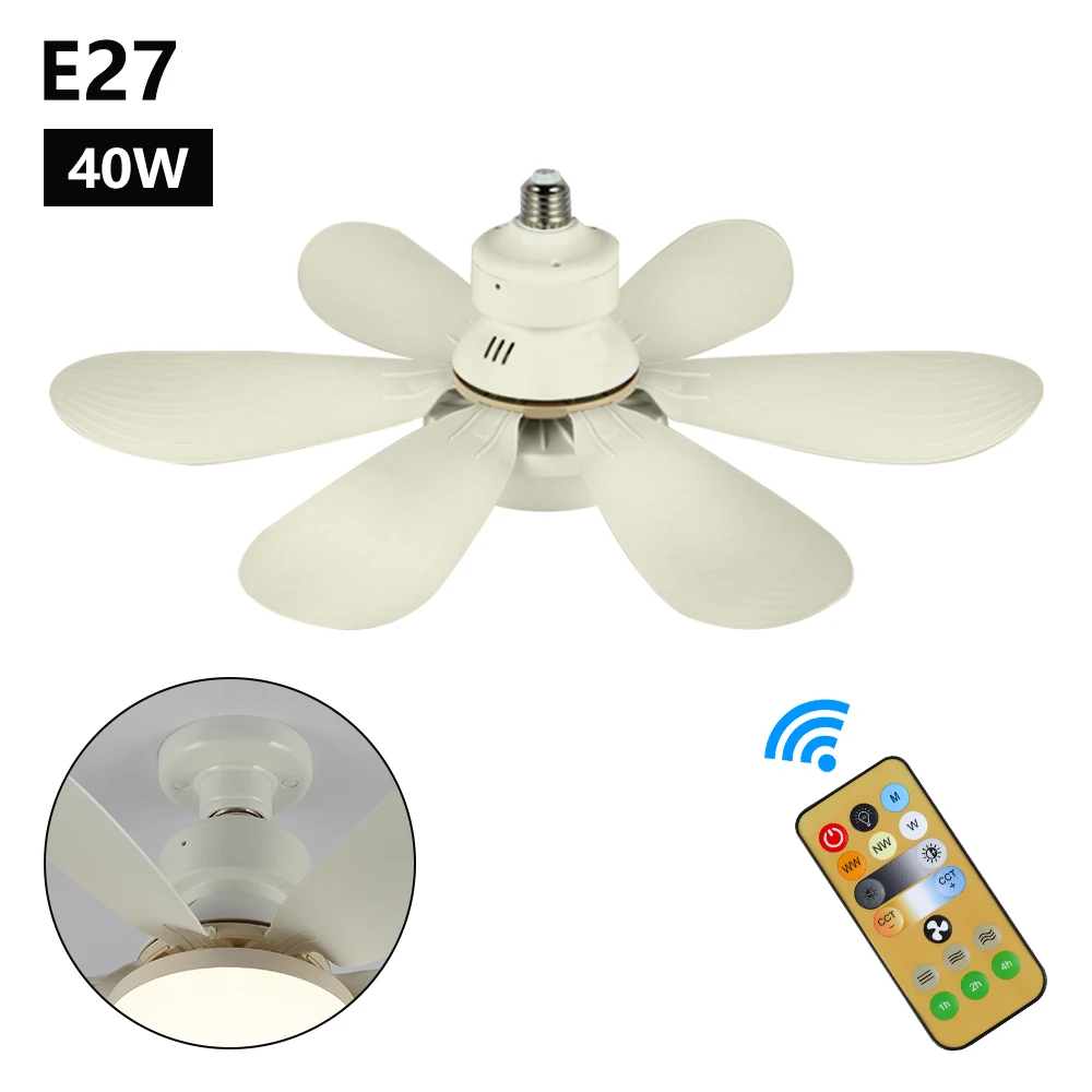 

Ceiling Fans For Bedroom Living Room Ceiling Fans With Remote Control and Light LED Lamp Fan E27 Converter Base Smart Silent
