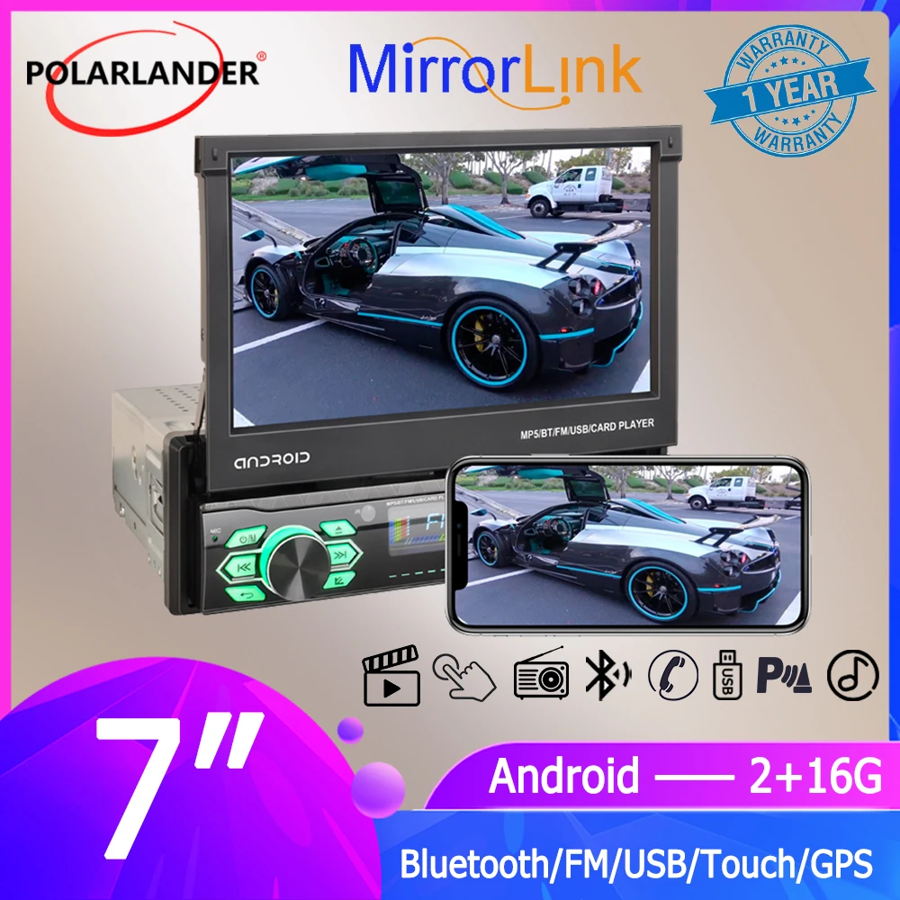 

Car Multimedia Player 2+16G GPS MP5 Player Bluetooth 1 DIN 7" Automatic Retractable Screen MirrorLink for BMW HONDA Universal