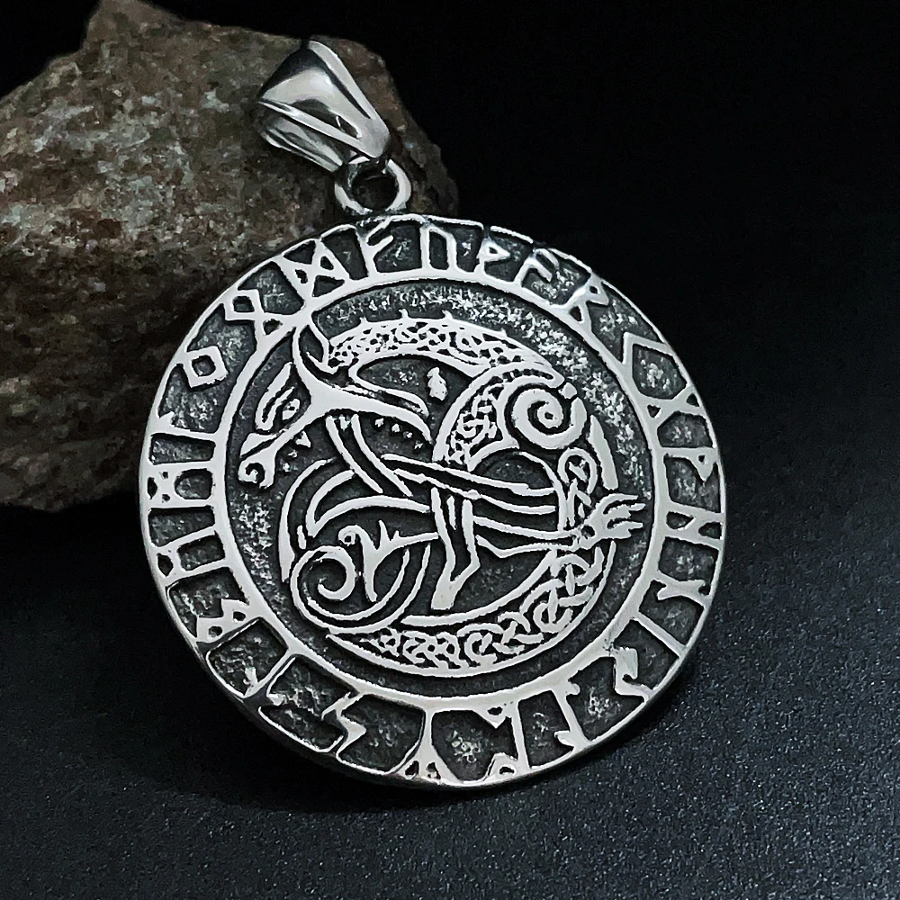 

Vintage Viking Rune Ouroboros Necklace For Men Stainless Steel Norse Odin Trinity Pendant Necklace Biker Amulet Fashion Jewelry