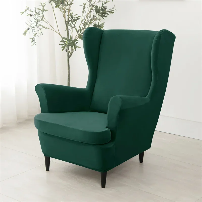 Velvet Stretch Wingback Chair Covers, Wing Poltrona Capa com Almofada do Assento, Elastic Sofá Slipcovers