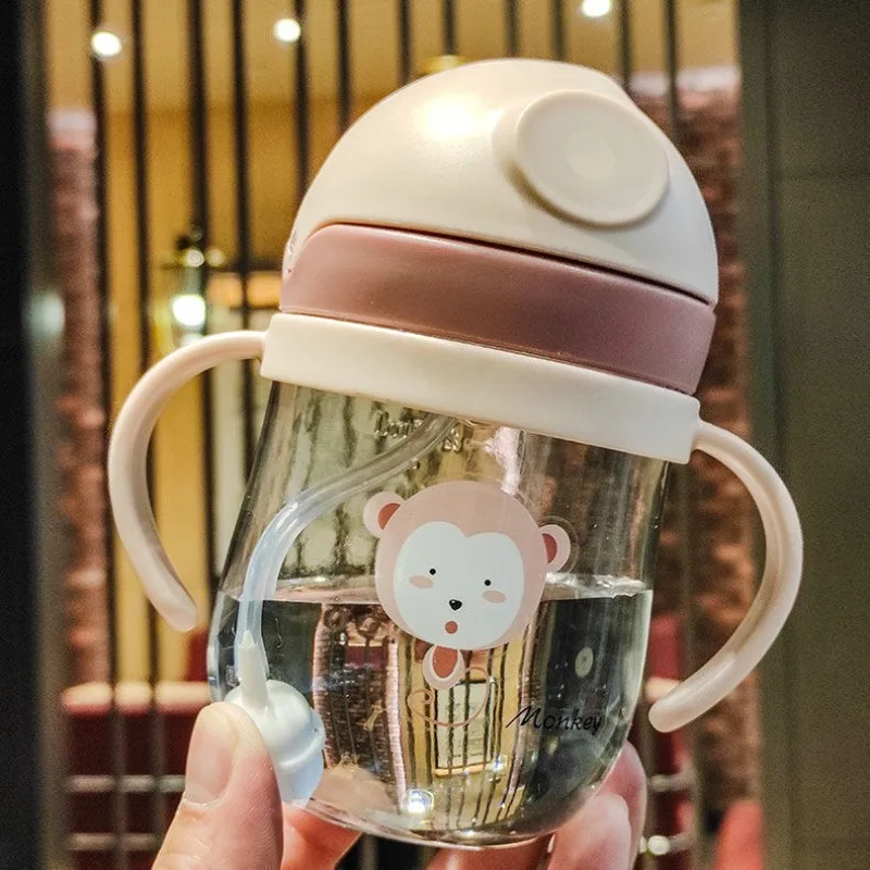 300ml  마시는 컵 먹이 병 빨대 중력 공으로 질식 방지 손잡이가있는 넓은 구..