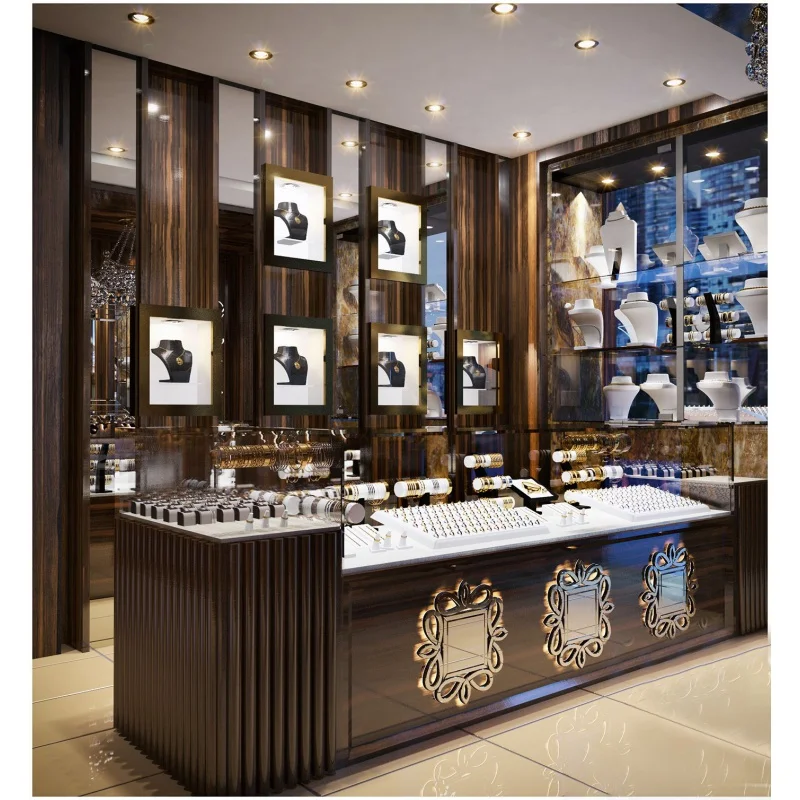 Sundo shop design stainless steel jewelry display cabinet glass locable doors and LED lighting showcase jewelry