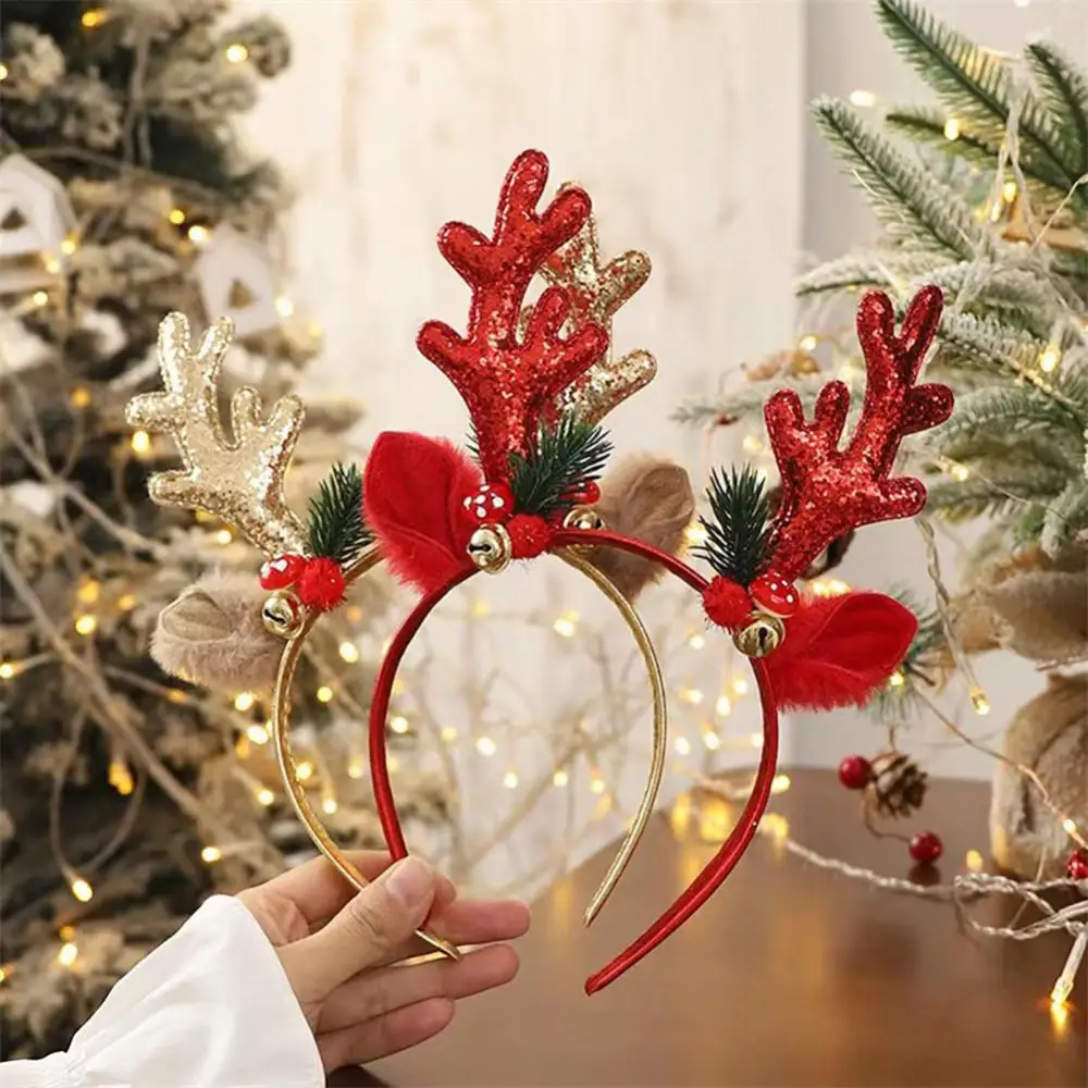 Description Picture 5 of itemChristmas Headbands Sequins Reindeer Antlers Ears Hair Clips For Women Girl Halloween Party Cosplay Light Headdress Headwear