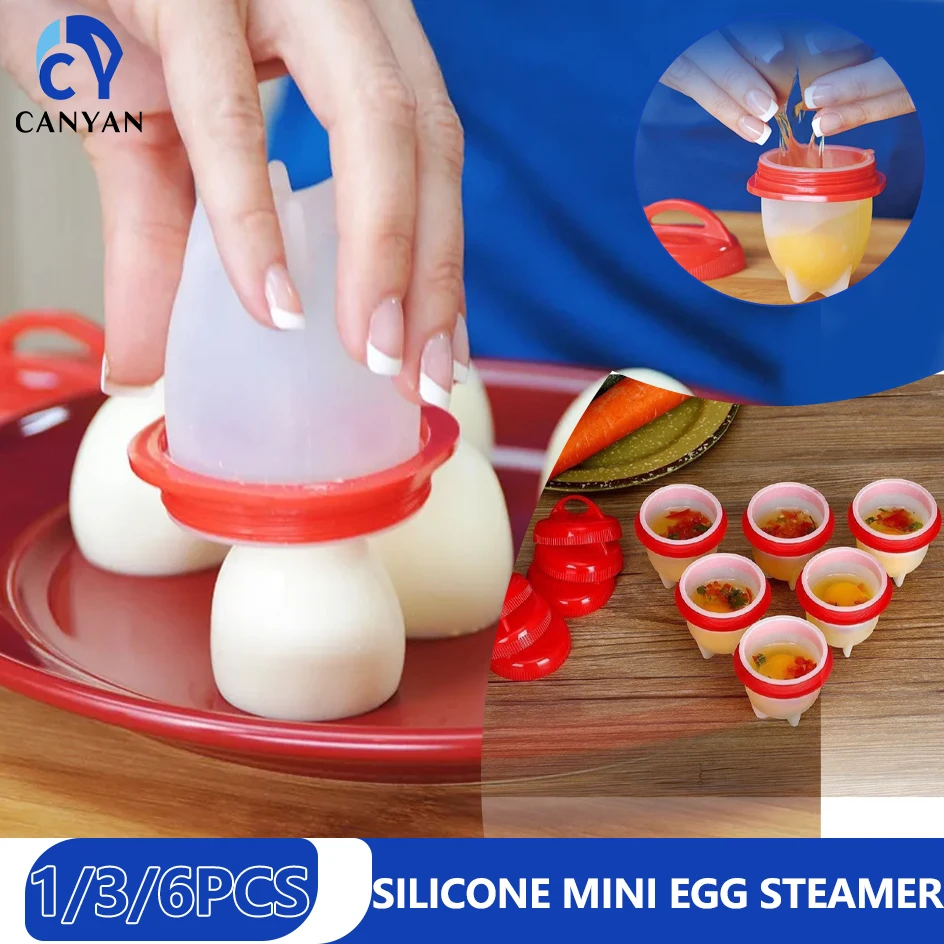 

1/3/6pcs silicone mini egg steamer flexible multifunctional egg cooker non-stick cooking accessories kitchen cooking gadgets